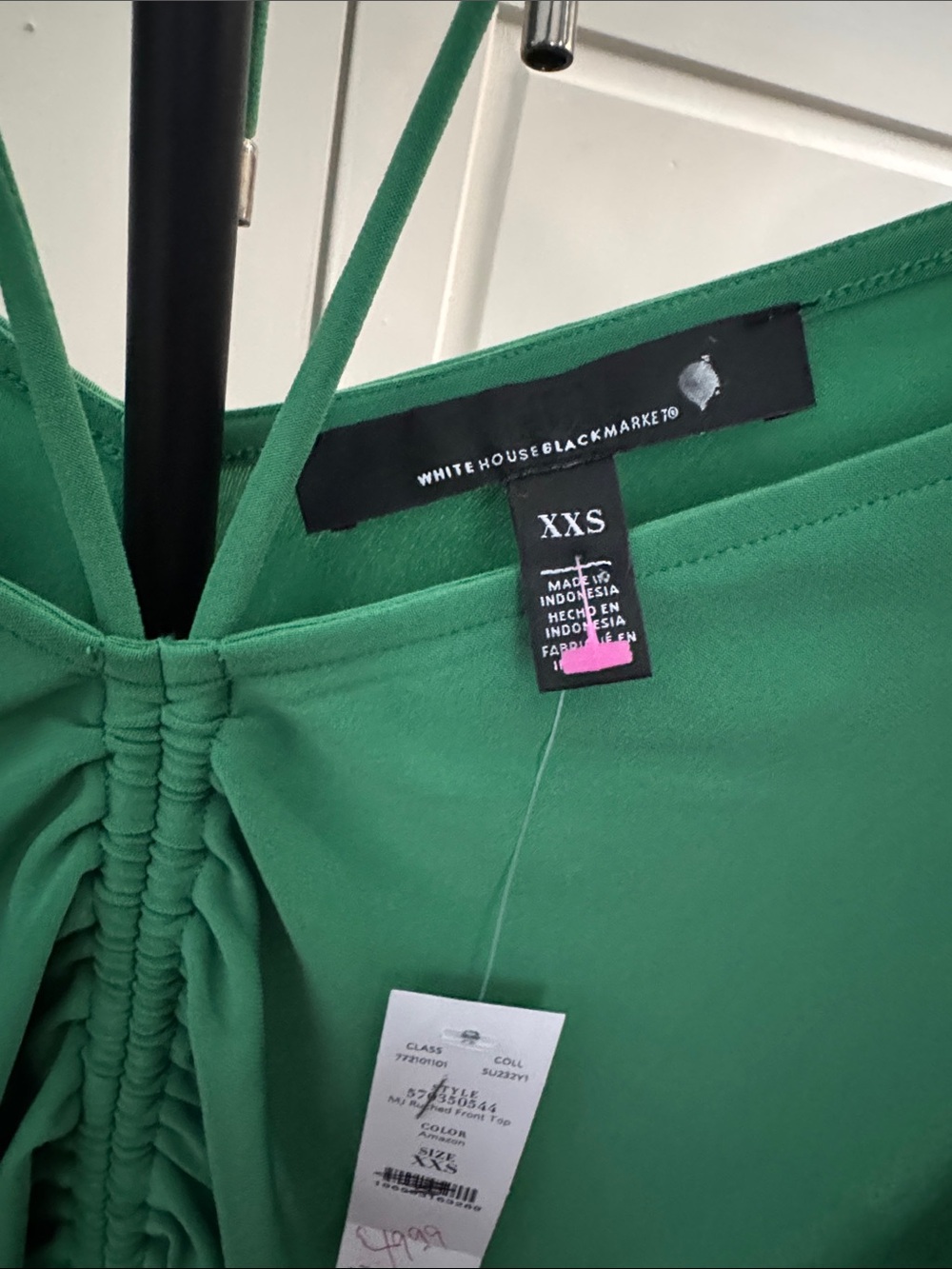 Bright Green Ruched Back V-Neck - Picture 2 of 4